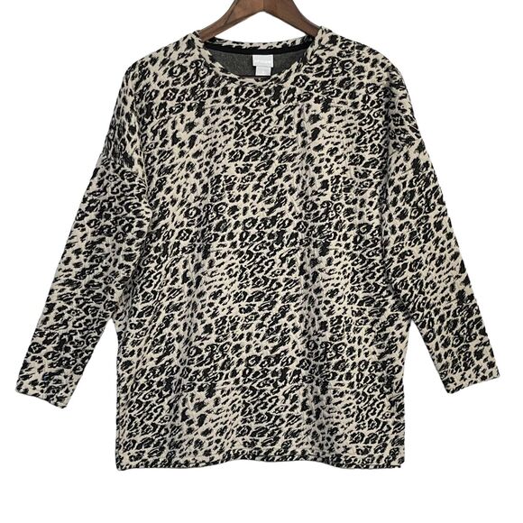 Chico's Pullover Top Women's Size S Beige Black Animal Print Textured‎ Fabric - Picture 1 of 9